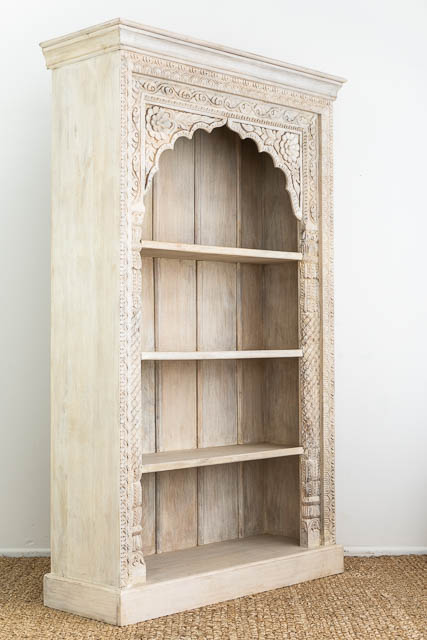 Ishani Bookshelf White Furniture, Indian Hand Carved Bookcase