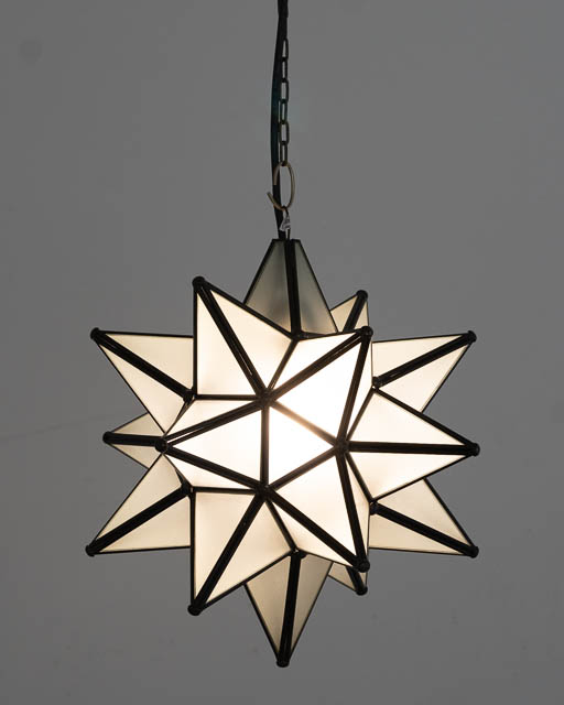 Mexican White Glass Star Lantern; Medium