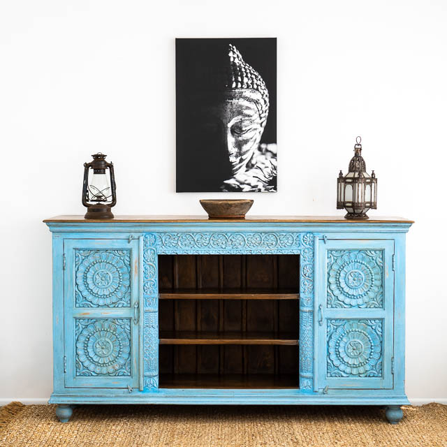 Pondicherry Tall TV Cabinet or Sideboard Blue