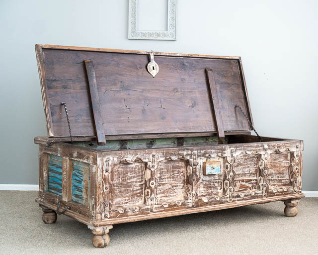 Re purposed trunk coffee table. 