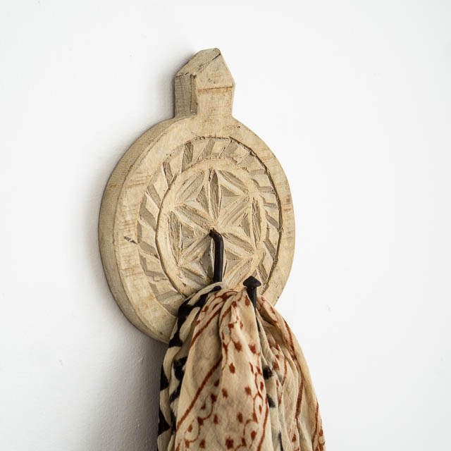 Hand Carved Round Wall Hook Natural - furniture - lighting - decor