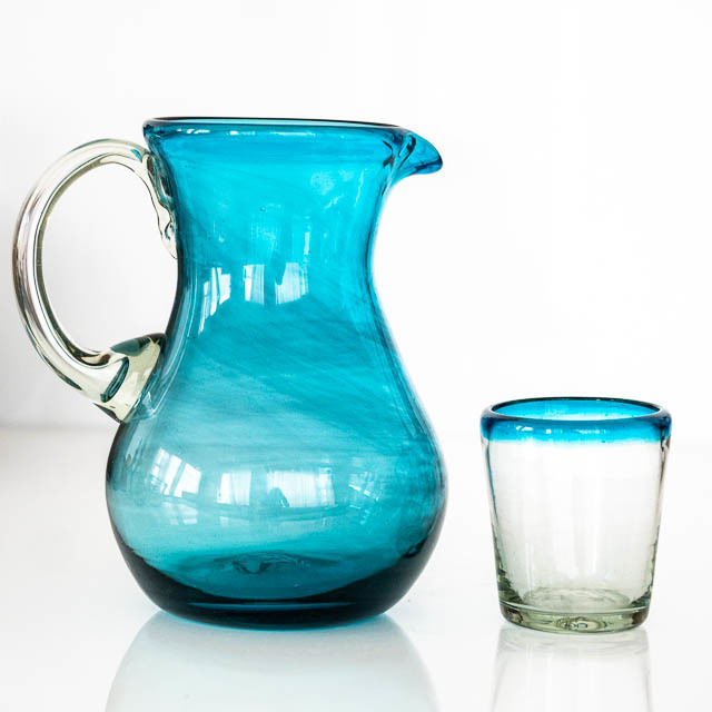 Turquoise Jug Set of 4 Turquoise Top Glasses