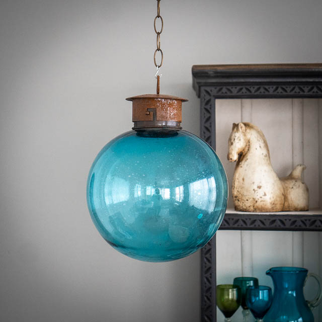 Mexican Handblown Bubble Lantern Turquoise