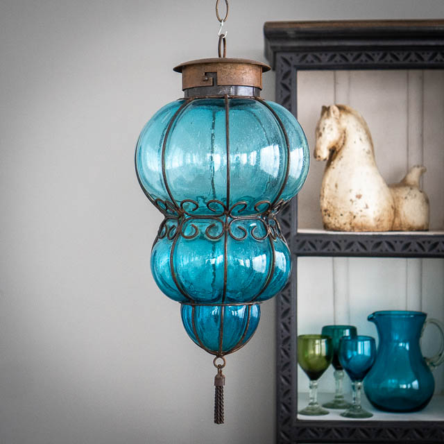 Mexican Handblown Lantern Blue