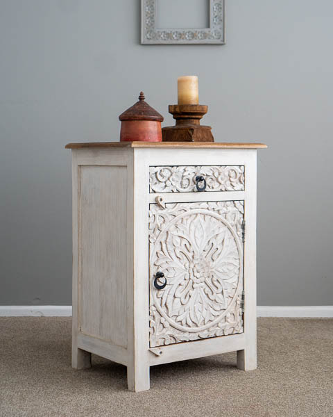 Goa Bedside Table White/Natural