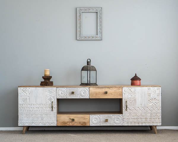 White & Natural TV Cabinet