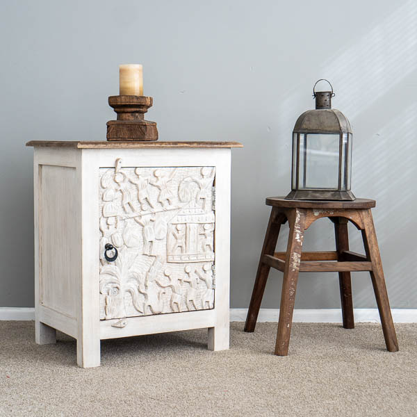 Tribal Bedside Table White