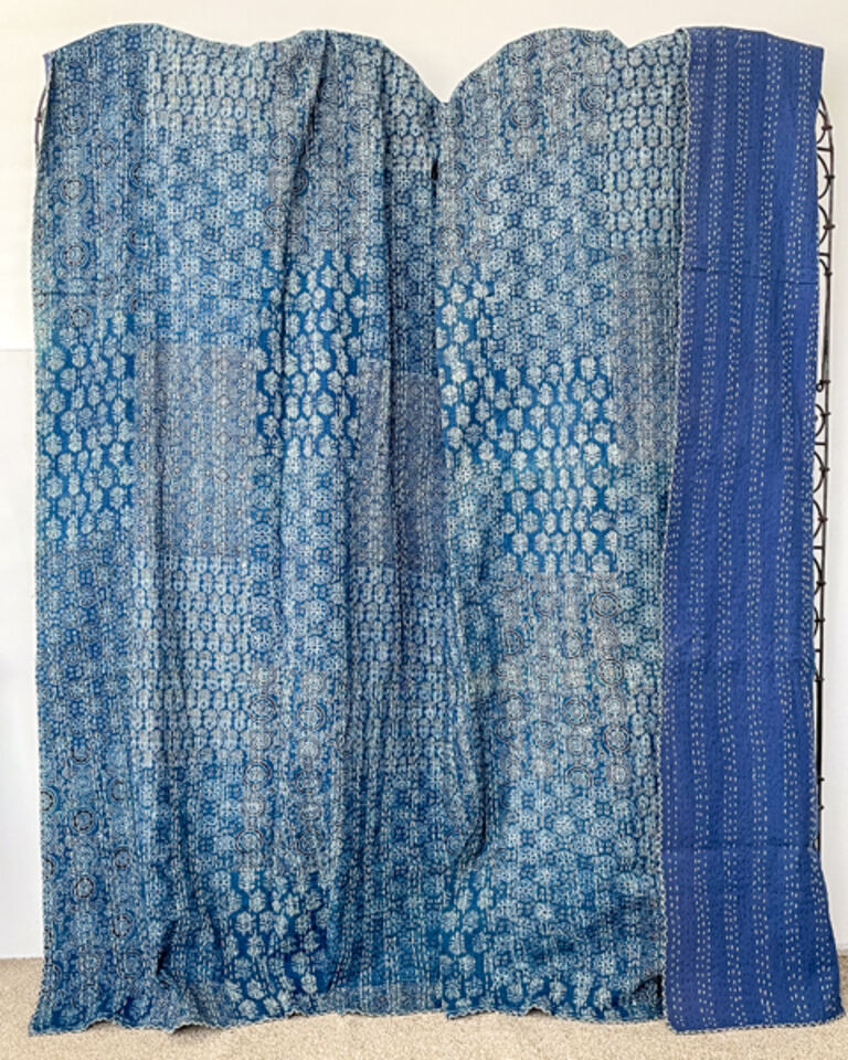 Blockprint Patchwork Kantha Quilt Blue