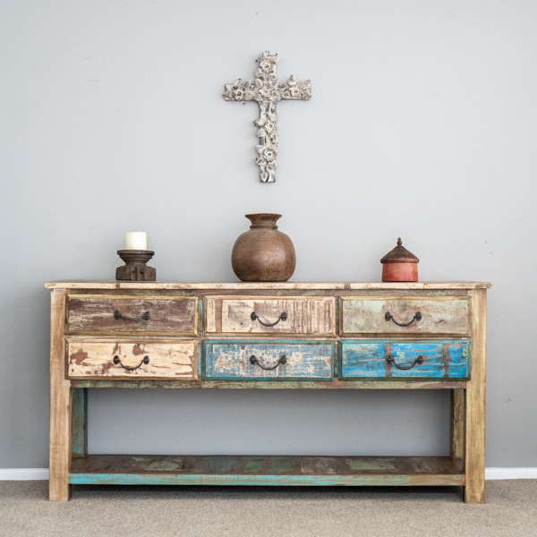 Rustic 6 Drawer Console B