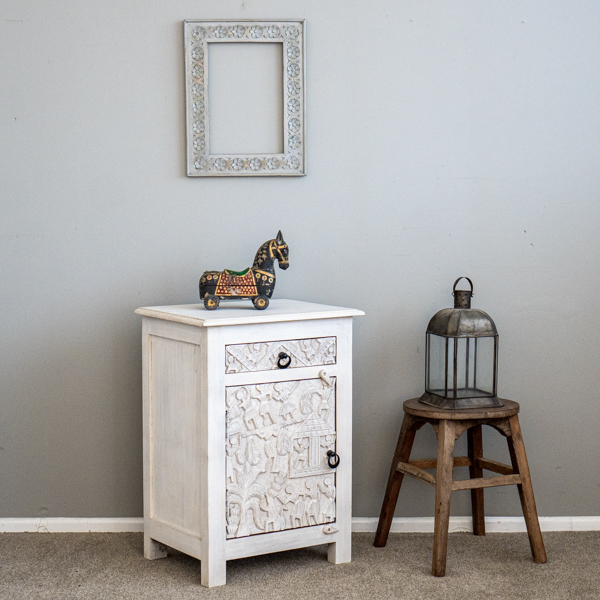 Tribal Bedside Table White