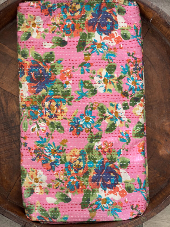 Pink Meadow Kantha Quilt
