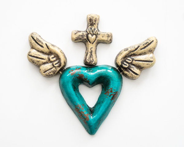 Sacred Heart with Cross Turquoise