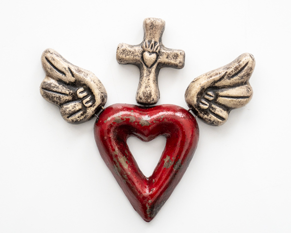 Sacred Heart with Cross Red/White