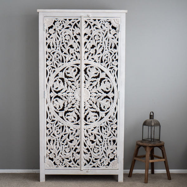 Mandala Hand Carved Tallboy White