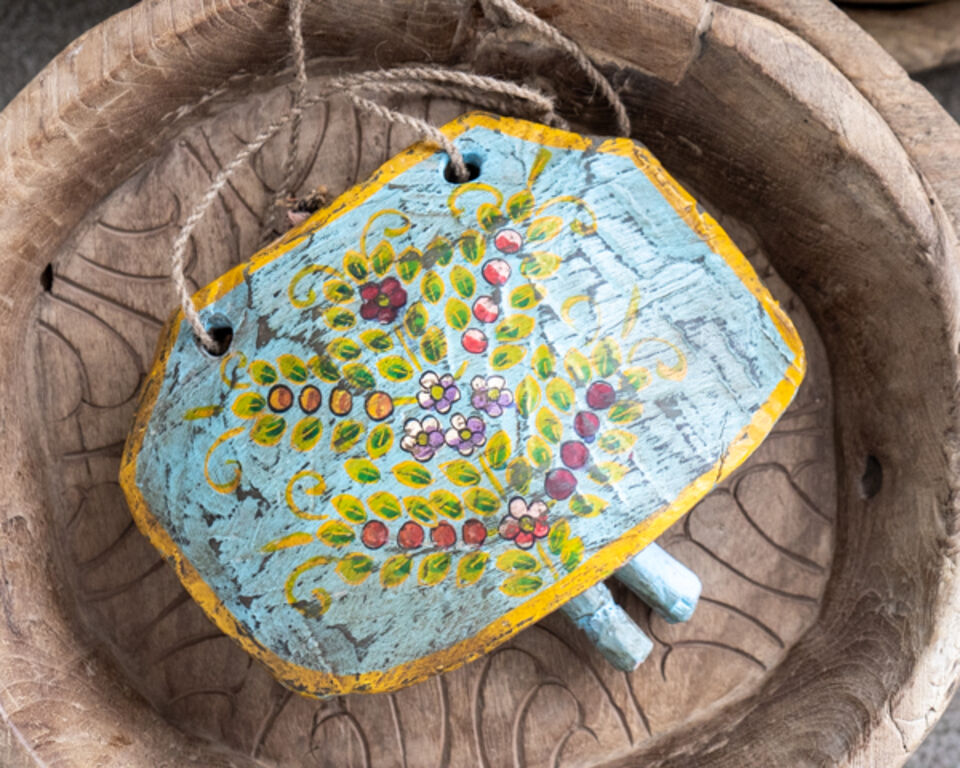 Painted Old Wooden Cow Bell 2