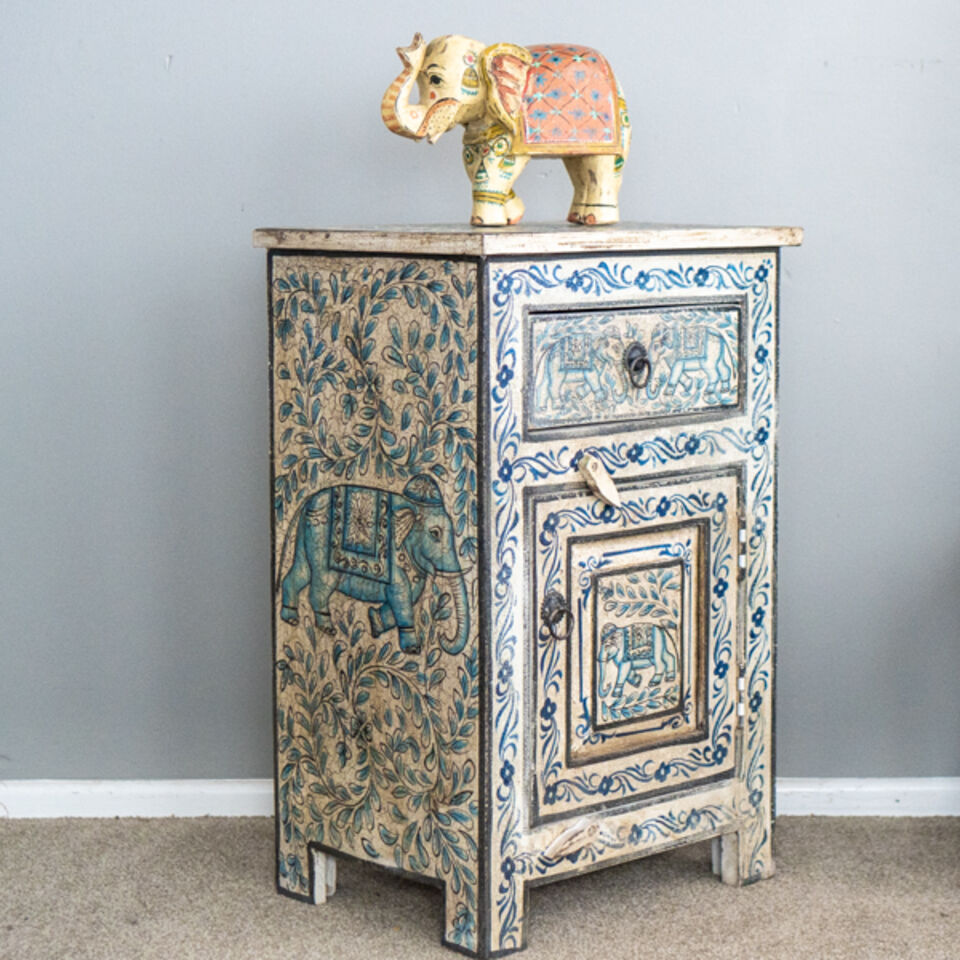 Hand Painted Elephant Bedside Table