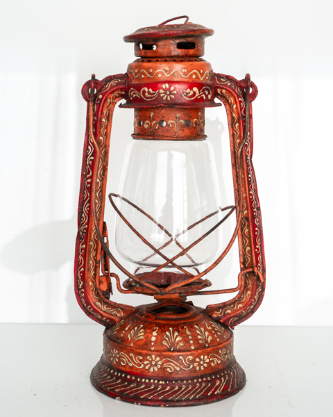 Painted Vintage Lantern Orange/Red