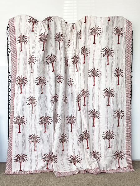 Palm Tree Block Print Kantha Quilt Brown