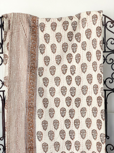 Indie Block Print Kantha Quilt Orange