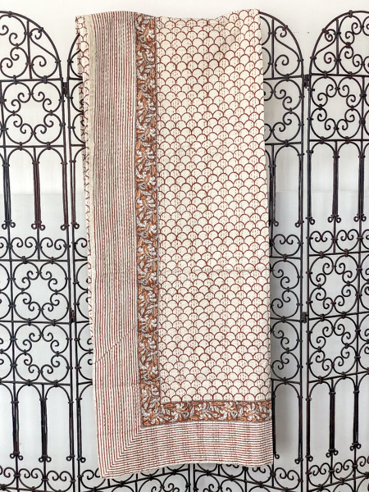 Indali Block Print Kantha Quilt Orange