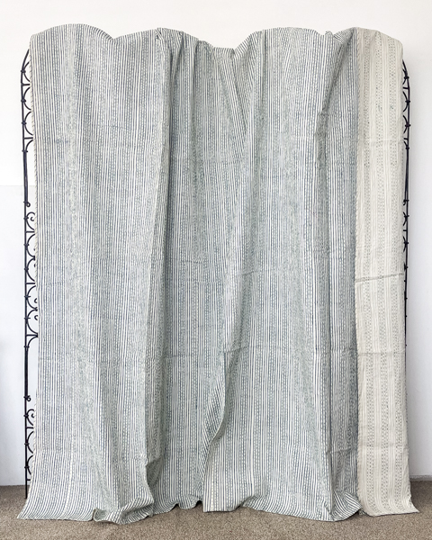 Sage Stripe Block Print Kantha Quilt