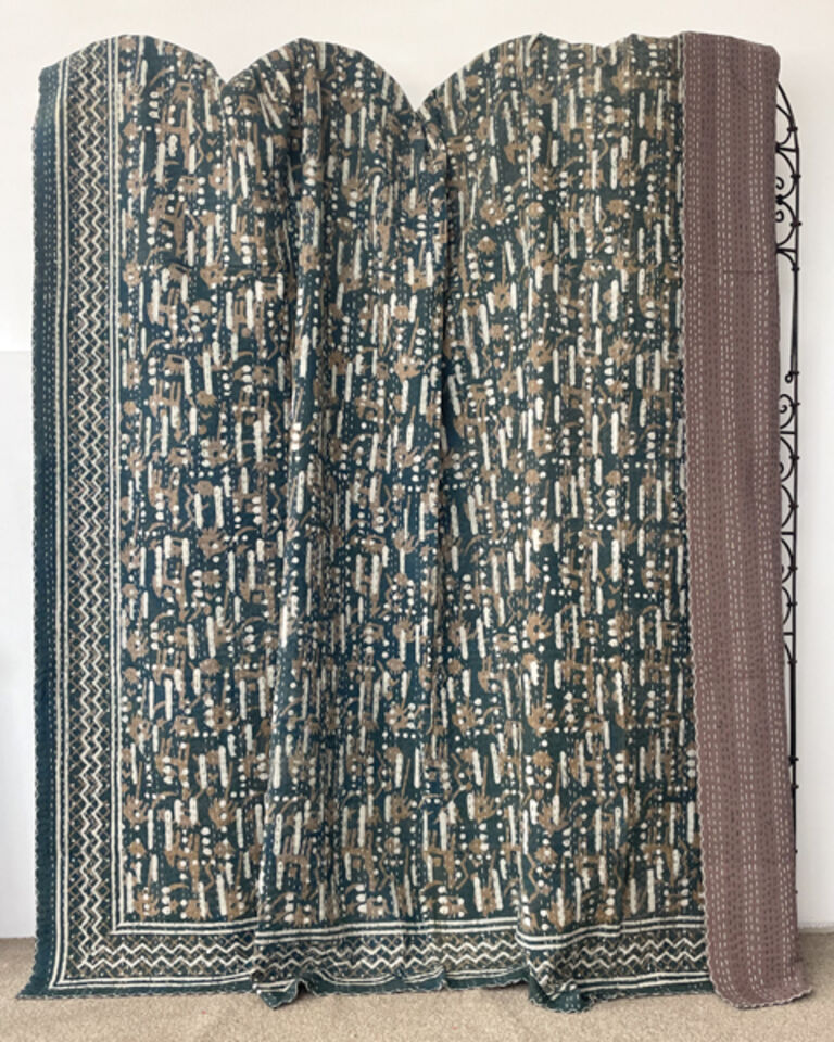 Dappled Block Print Kantha Quilt