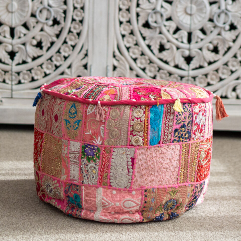 Indian Boho Pouf Pink