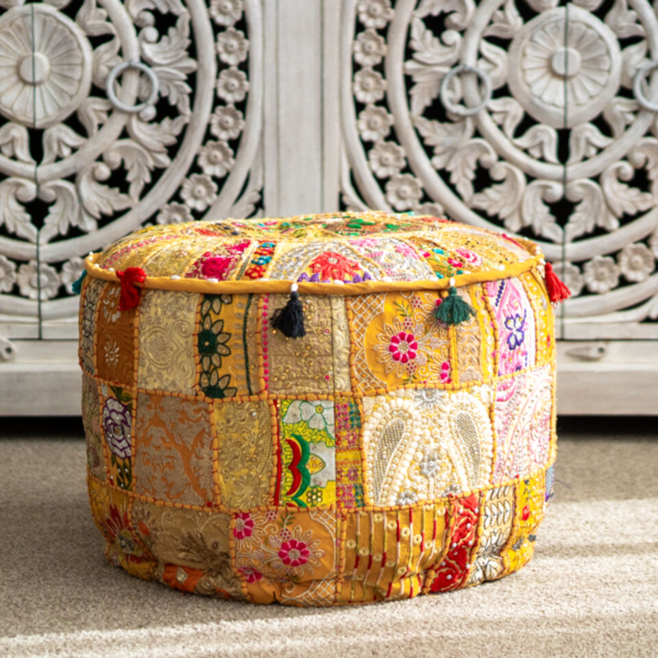 Indian Boho Pouf Yellow