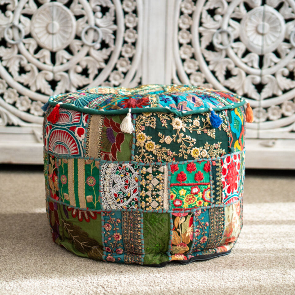 Indian Boho Pouf Dark Green