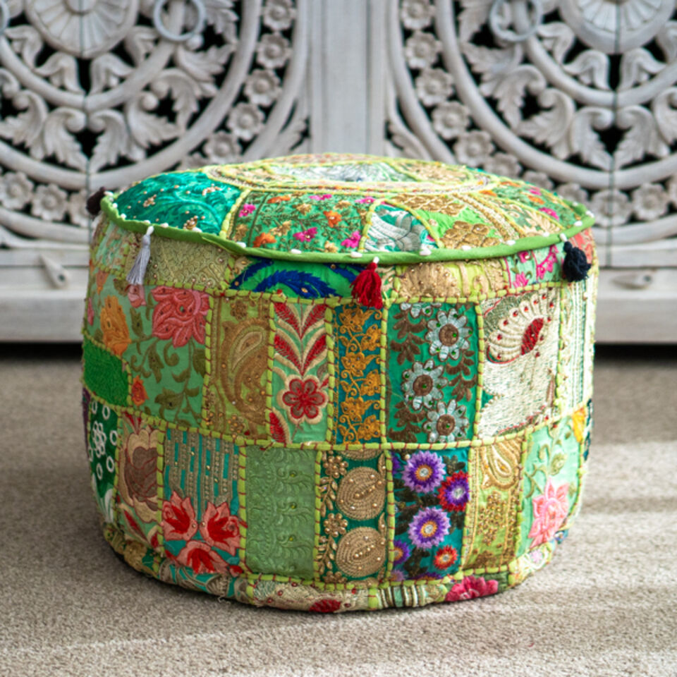 Indian Boho Pouf Bright Green