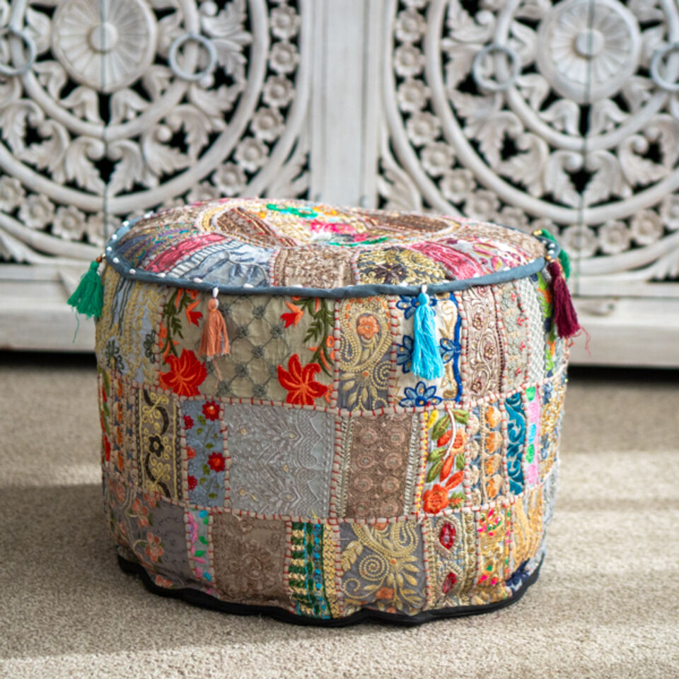 Indian Boho Pouf Grey