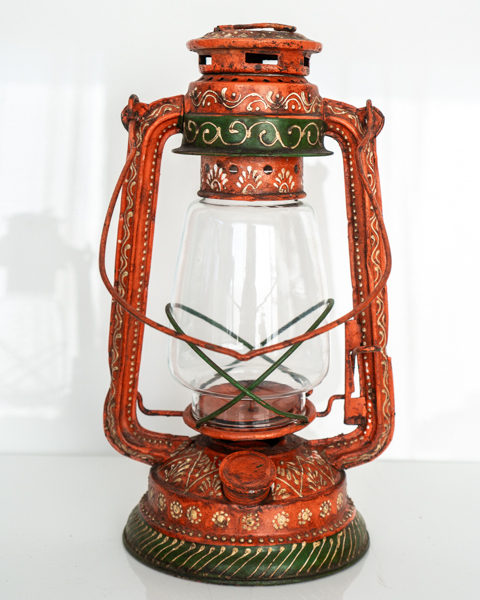 Painted Vintage Lantern Orange/Green