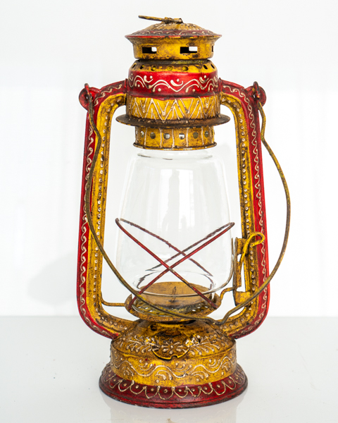 Painted Vintage Lantern Yellow/Red
