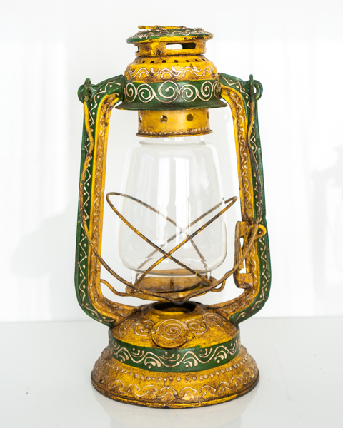 Painted Vintage Lantern Yellow/Green