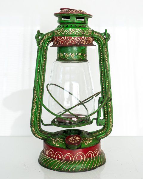 Painted Vintage Lantern Green/Red