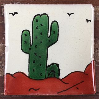 Talavera Tile: White Cactus