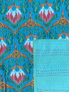 Indian Dreams Kantha Quilt: blue