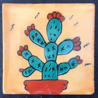 Talavera Tile: Yellow Cacti