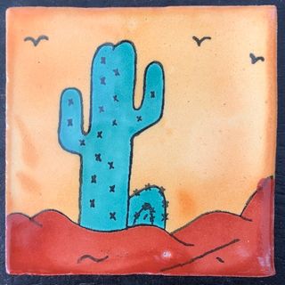 Talavera Tile: Yellow Cactus