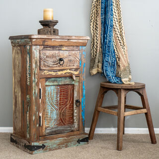 Carved Rustic Side Table