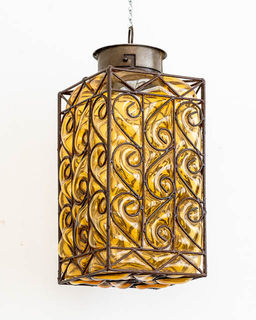 Mexican Handblown Cube Lantern Amber