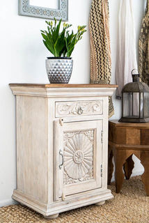 Zahara Bedside Table Whitewash Natural Top