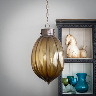 Mexican Handblown Melon Lantern Amber