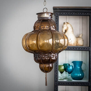 Handblown Reina Lantern Large Amber
