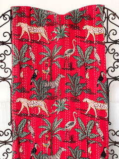 Jungle Kantha Quilt Red
