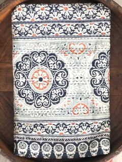 Suzani Kantha Quilt Navy White/Orange