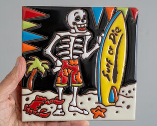 Large Mexican Tile Surf Dude