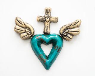 Sacred Heart with Cross Turquoise