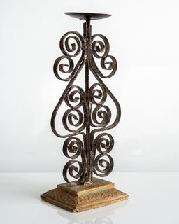 Wrought Iron Candle Stand Curly Brown