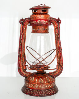Painted Vintage Lantern Orange/Red